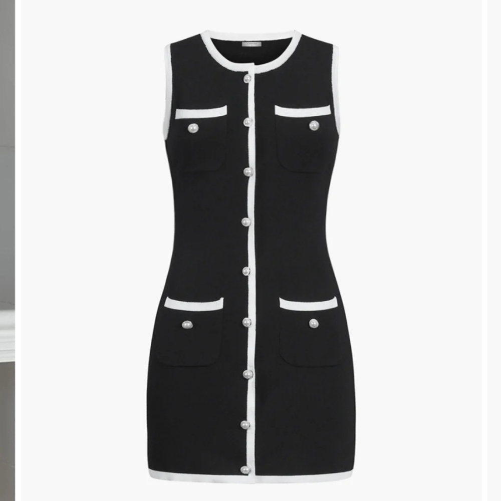 Commense Black and White Buttoned Mini Dress
